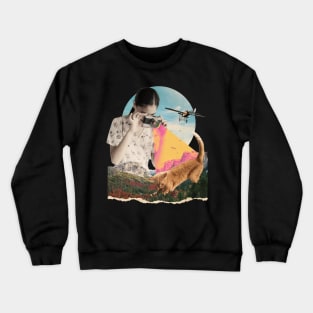 Collage Girl Camera and Cat Crewneck Sweatshirt